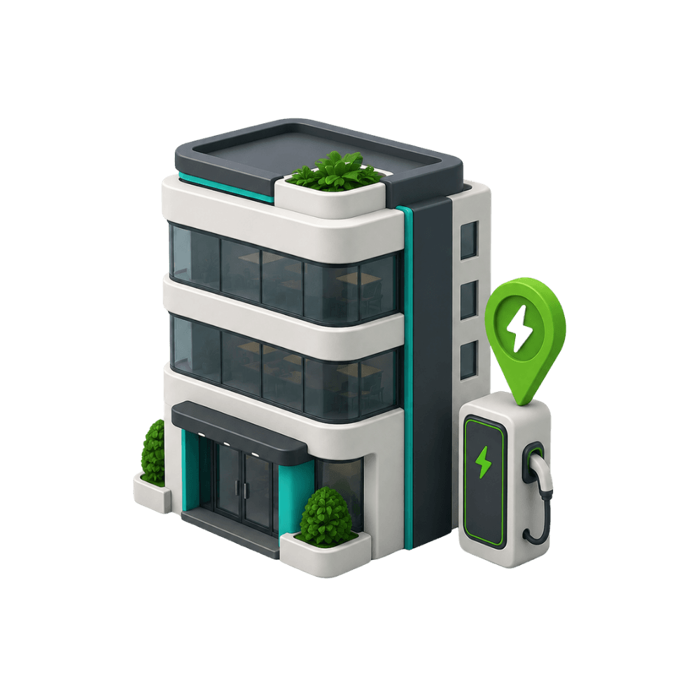 Commercial property with an EV charger illustration
